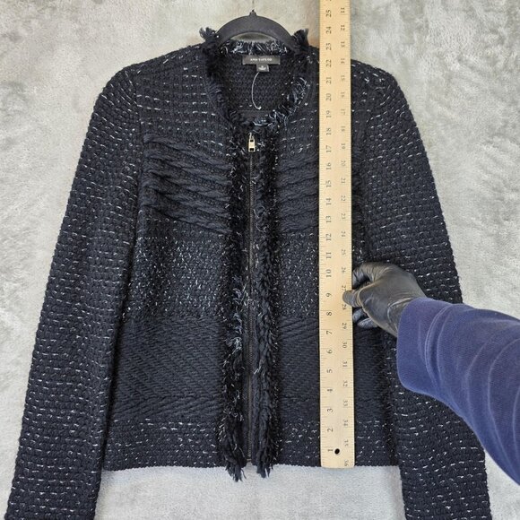 Ann Taylor Sweater Womens Small Black Cardigan Wool Acrylic Textured Collar - Picture 3 of 12